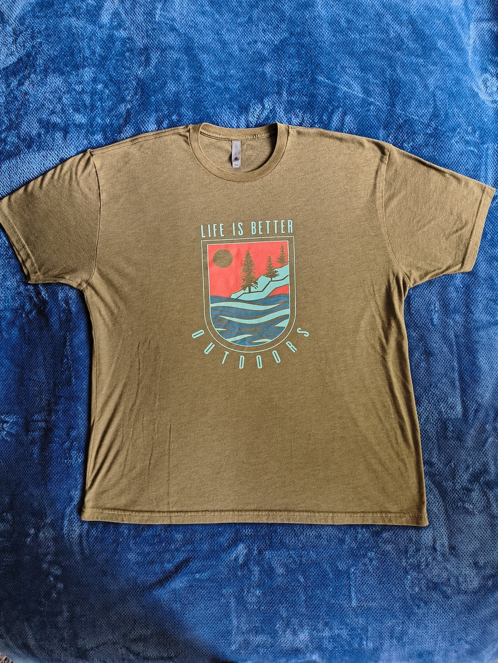 Next Level Apparel Olive Graphic Tee with Multicolor Crest Mens XXL